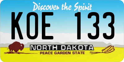 ND license plate KOE133