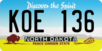 ND license plate KOE136