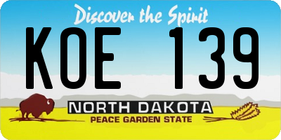 ND license plate KOE139