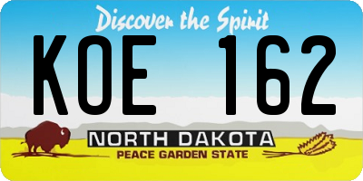ND license plate KOE162