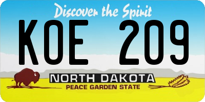 ND license plate KOE209