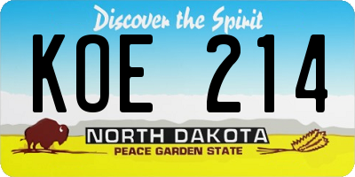 ND license plate KOE214