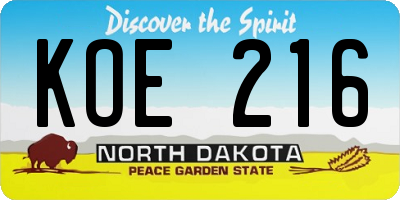 ND license plate KOE216