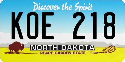 ND license plate KOE218
