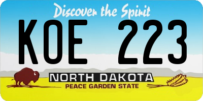 ND license plate KOE223