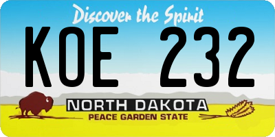 ND license plate KOE232