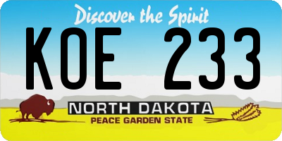 ND license plate KOE233