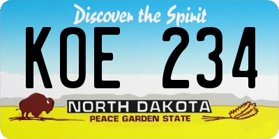 ND license plate KOE234