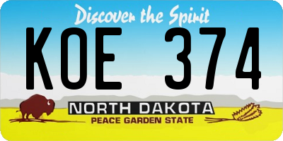 ND license plate KOE374