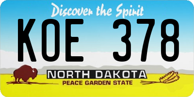 ND license plate KOE378