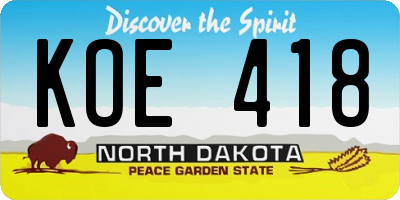 ND license plate KOE418