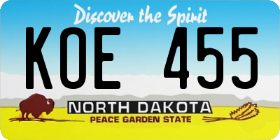 ND license plate KOE455