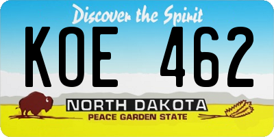ND license plate KOE462