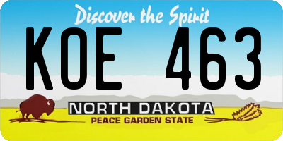 ND license plate KOE463