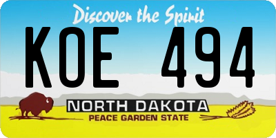 ND license plate KOE494