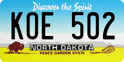 ND license plate KOE502