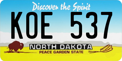 ND license plate KOE537