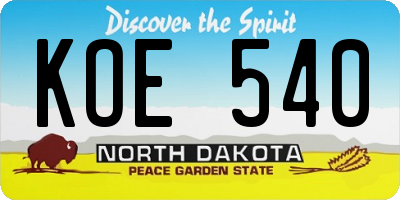 ND license plate KOE540