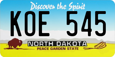 ND license plate KOE545