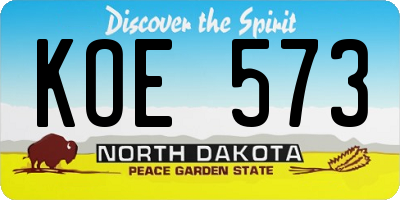 ND license plate KOE573