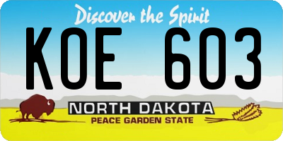 ND license plate KOE603