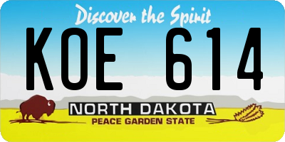 ND license plate KOE614
