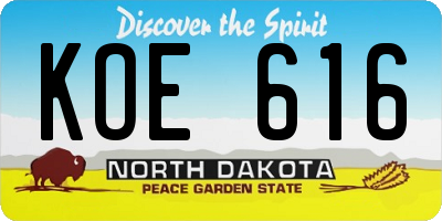 ND license plate KOE616