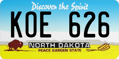 ND license plate KOE626