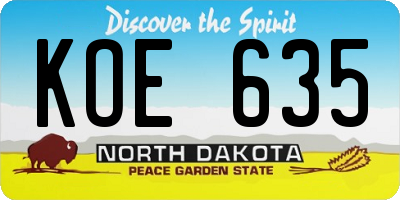 ND license plate KOE635