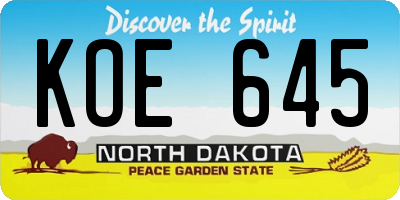 ND license plate KOE645