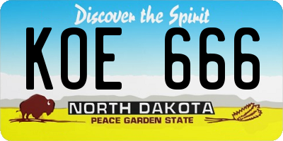 ND license plate KOE666