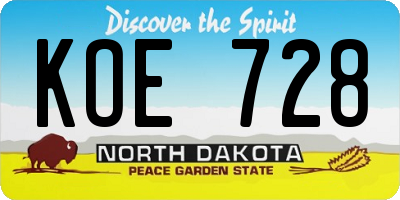 ND license plate KOE728