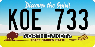 ND license plate KOE733