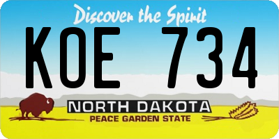 ND license plate KOE734