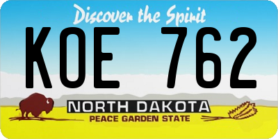 ND license plate KOE762