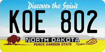 ND license plate KOE802