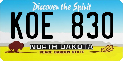 ND license plate KOE830