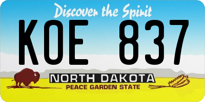 ND license plate KOE837