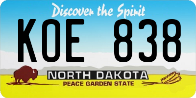 ND license plate KOE838