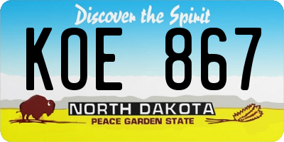 ND license plate KOE867