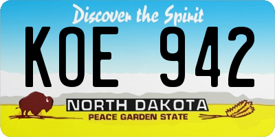 ND license plate KOE942