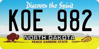ND license plate KOE982
