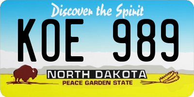 ND license plate KOE989