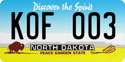 ND license plate KOF003