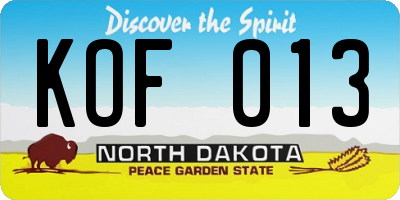 ND license plate KOF013