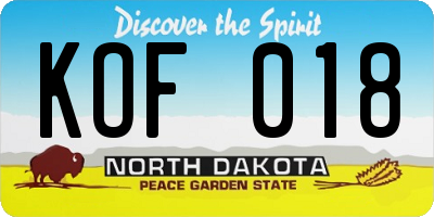 ND license plate KOF018