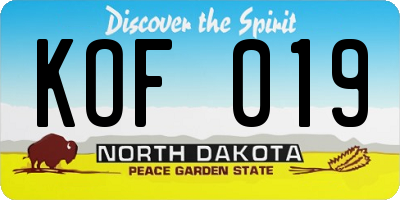 ND license plate KOF019