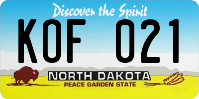 ND license plate KOF021