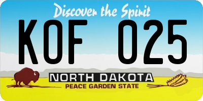 ND license plate KOF025