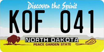ND license plate KOF041